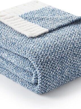 Snuggle Sac Heather Blue & White Microfiber Plush Sofa Lap Blanket 50" x 60"